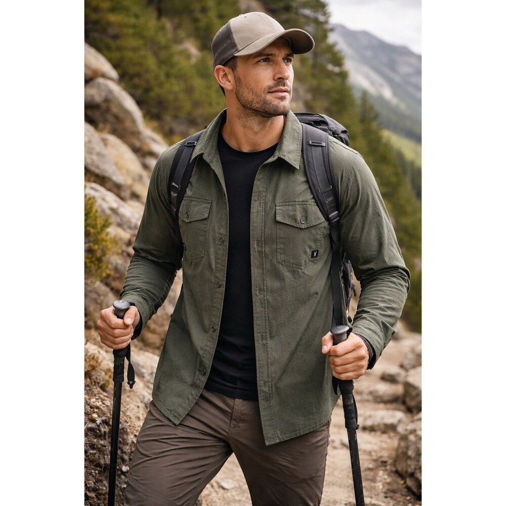 Spyder Bonded Shirt Jacket Olive Green Size Large Button Front Gorpcore